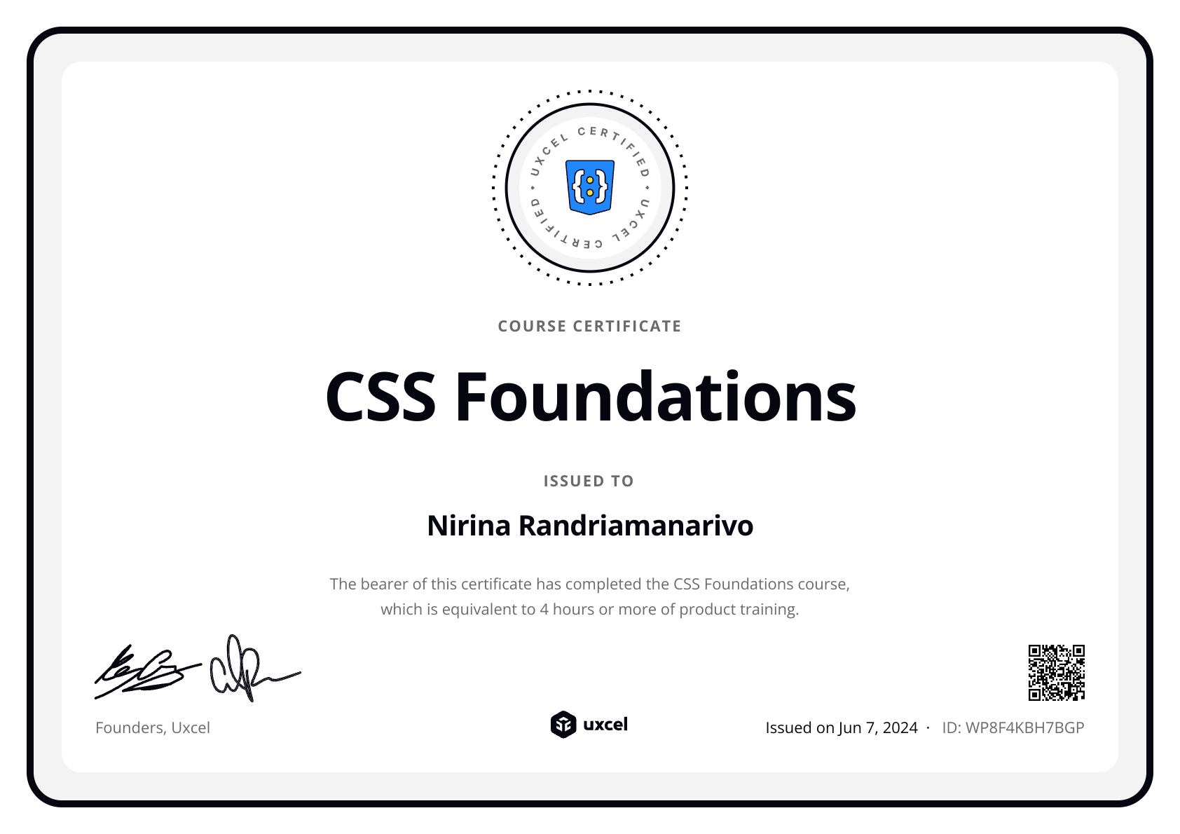 Nirina's certificate